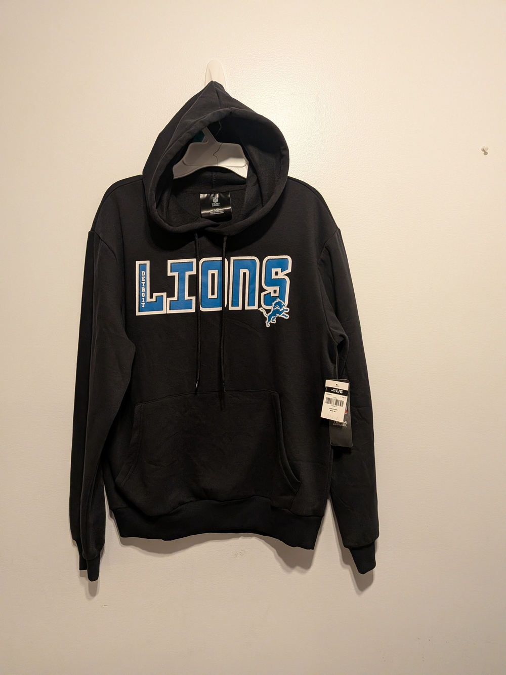 NFL Black Hoodie with Light Blue & White Lions Chest Graphic